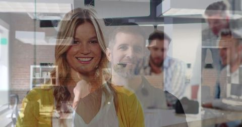 Smiling Businesswoman Leading Team Meeting in Modern Office Environment