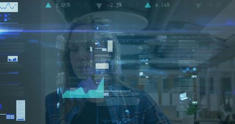 businesswoman analyzing digital graphs in futuristic workspace - Download Free Stock Images Pikwizard.com