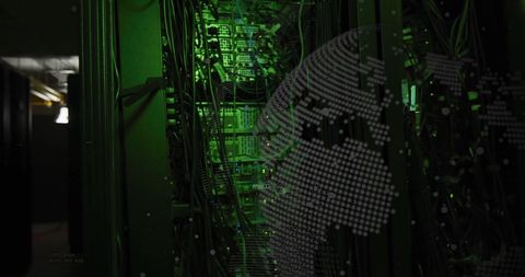 Digital Binary Code Overlay on Green-Tinted Servers - Download Free Stock Images Pikwizard.com