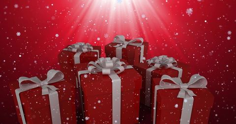 Christmas Gifts with Falling Snow in Festive Scene