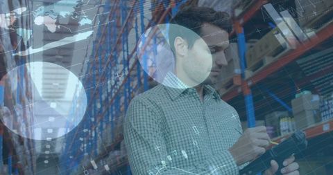 Businessman Automating Logistics in Advanced Warehouse Facility