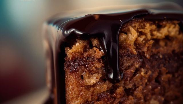 Close-Up of Chocolate Dripping Over Cake Slice with Rich Ganache