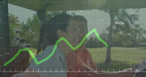 Couple Enjoying Golf Cart Ride with Stock Market Theme Overlay