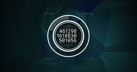 Futuristic HUD Dashboard with Concentric Data Rings and Progress Arc on Teal Polygonal Background