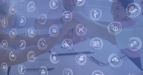 diverse business team with overlay of digital network icons - Download Free Stock Images Pikwizard.com