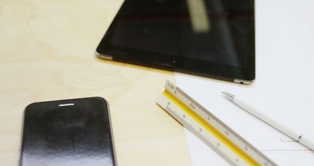 Smartphone Tablet and Office Supplies on Desk - Download Free Stock Images Pikwizard.com