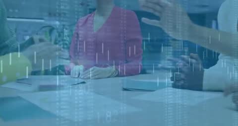 Business Team Collaborating with Digital Data Holograms