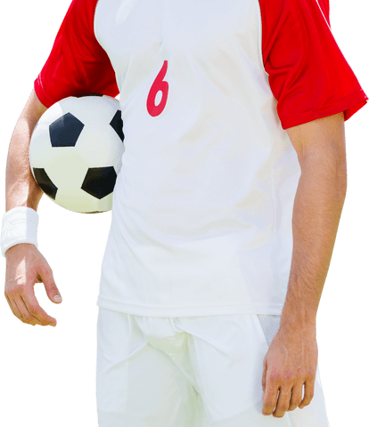 Transparent Mid-Section View of Footballer Holding Ball on Isolated Background