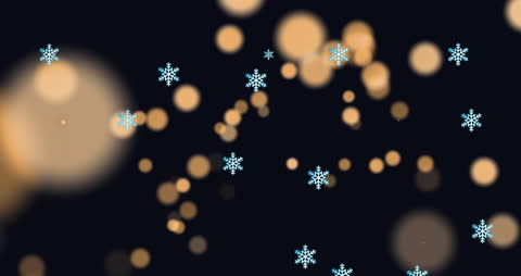 Magical Snowflakes and Bokeh Lights on Black Background