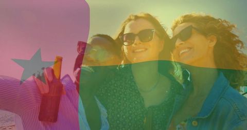 Friends Enjoying Sunset With Ghanaian Flag Overlay