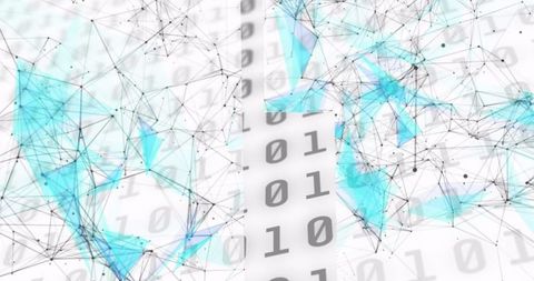 Abstract digital data network with binary code overlay
