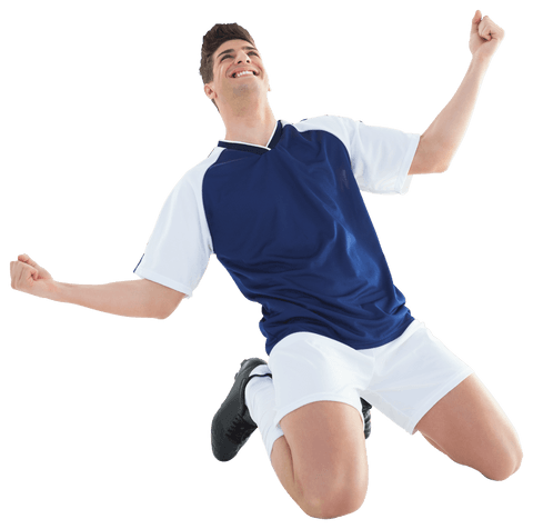 Transparent soccer player celebrating victory on knees