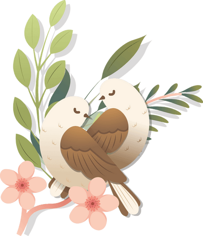 two birds in love among green leaves digital illustration on transparent background - Download Free Stock Videos Pikwizard.com