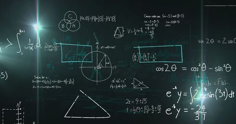 Advanced Mathematical Equations and Geometric Diagrams on Chalkboard - Download Free Stock Images Pikwizard.com
