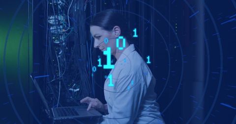 Woman Programmer Monitoring Servers in Data Center with Binary Code - Download Free Stock Images Pikwizard.com