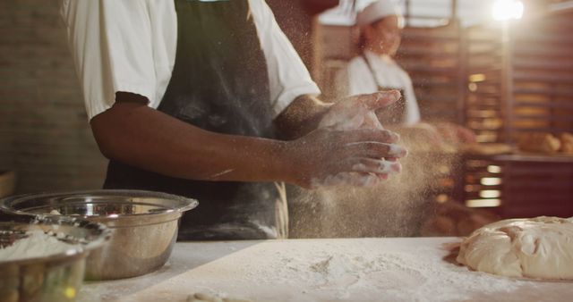 Baker Kneading Dough in Artisan Bakery with Flour - Download Free Stock Images Pikwizard.com