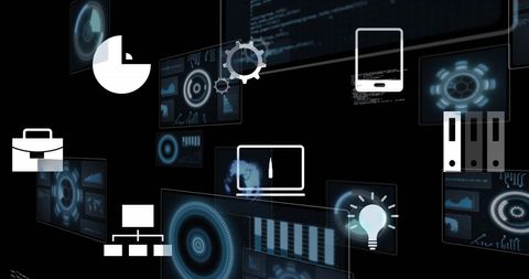 Futuristic Digital Interface with Business and Data Icons - Download Free Stock Images Pikwizard.com