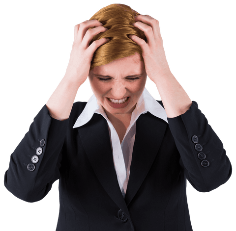 Transparent businesswoman expressing stress and frustration