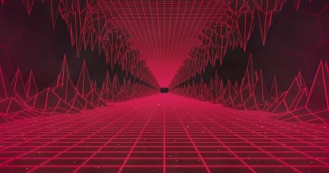 Futuristic Red Digital Tunnel with Grid Lines - Download Free Stock Images Pikwizard.com