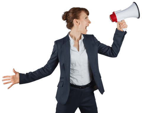 transparent businesswoman shouting with megaphone - Download Free Stock Videos Pikwizard.com