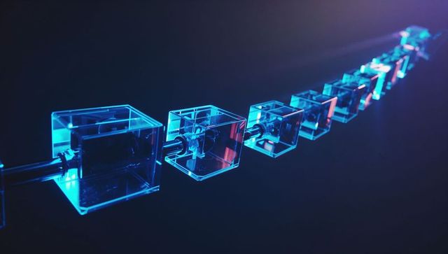 Futuristic Neon Blue Cube Chain with Digital Connectivity