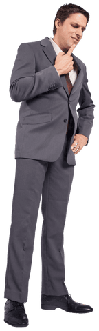 Transparent Businessman in Suit Contemplating with Hand on Chin