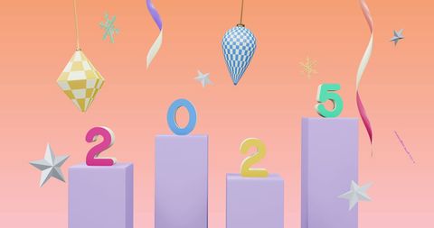 Colorful 2025 New Year Display with Festive Decorations