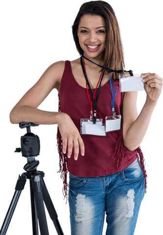 confident woman displaying transparent id card by camera - Download Free Stock Videos Pikwizard.com