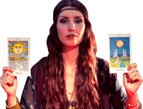 Transparent Fortune Teller with Tarot Cards and Mysterious Expression - Download Free Stock Videos Pikwizard.com