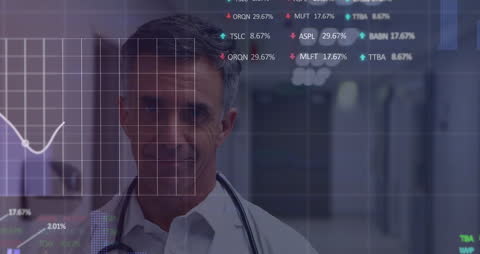 Doctor Analyzing Data with Digital Interface Overlay