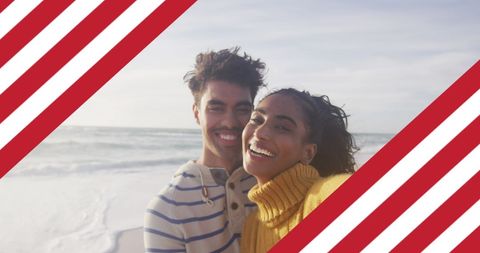 Happy Couple Embracing American Spirit on Beach