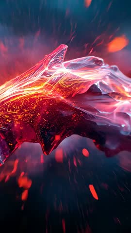 Rotating Molten Glass Shard Pulsing Luminous Veins and Emitting Embers | Vertical Loop