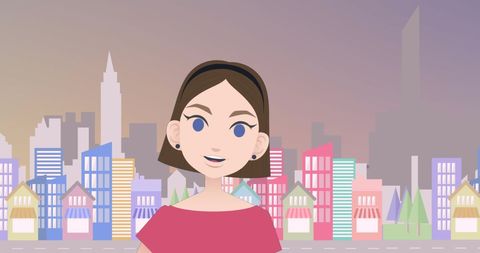 Animated businesswoman presenting urban development ideas