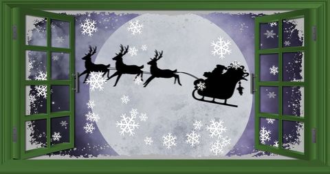 Santa's Sleigh Flying Across a Snowy Moonlit Christmas Sky