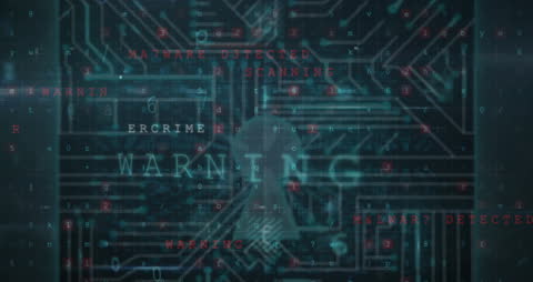 Digital Cybersecurity Warning Overlaying Circuit Pattern