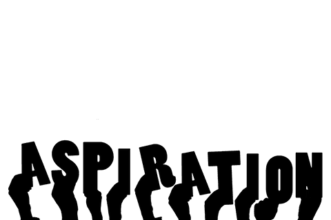 Hand gestures with aspiration text on transparent background