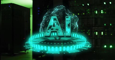 AI Text Over Futuristic Circuit in Server Room - Download Free Stock Images Pikwizard.com