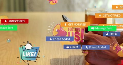 Digital Social Media Icons Overlay on Smartphone Usage