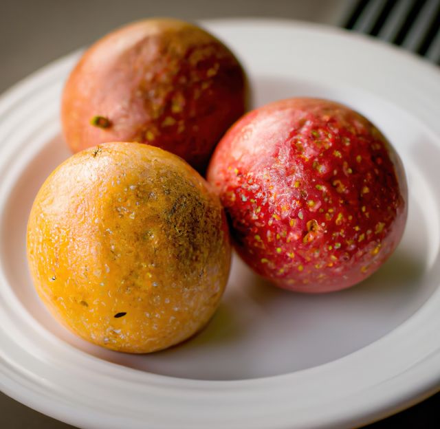 Close up of fresh and ripe passion fruit on white plate - Download Free Stock Photos Pikwizard.com