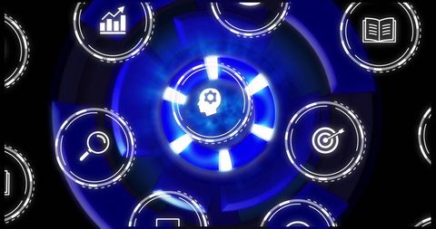 Futuristic technology icons with rotating gears