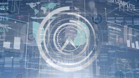 Digital Data Visualization with Futuristic Clock Overlay