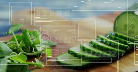 Fresh Sliced Cucumber and Watercress with Digital Interface