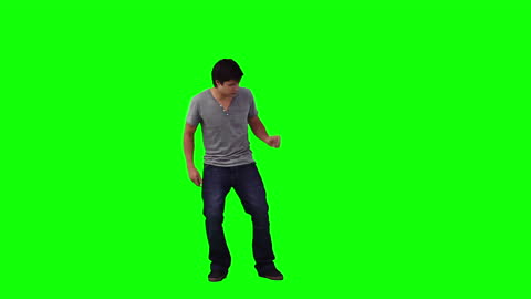 Man Dancing and Singing on Green Screen Background