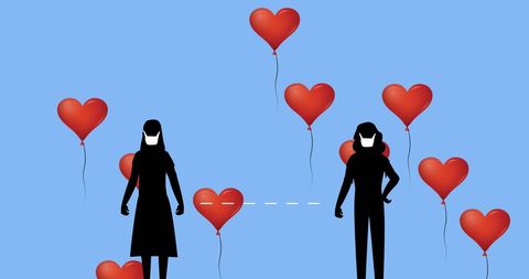 Social Distancing Flat Design with Masks and Heart Balloons - Download Free Stock Images Pikwizard.com