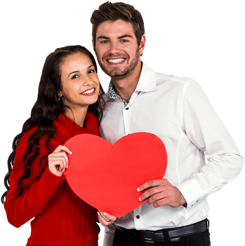 Happy Couple Holding Pacific Transparent Paper Heart Smiling