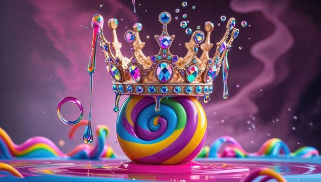 Colorful sphere crowned with jewels and swirling energies