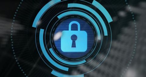 Abstract cybersecurity interface with digital padlock icon