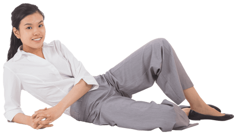 Smiling Asian Businesswoman Relaxing, Transparent Background