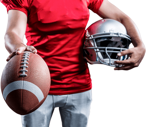 Sportsman Presenting American Football with Helmet on Transparent Background