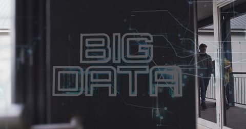 Modern Office Hallway with Big Data Digital Overlay - Download Free Stock Images Pikwizard.com